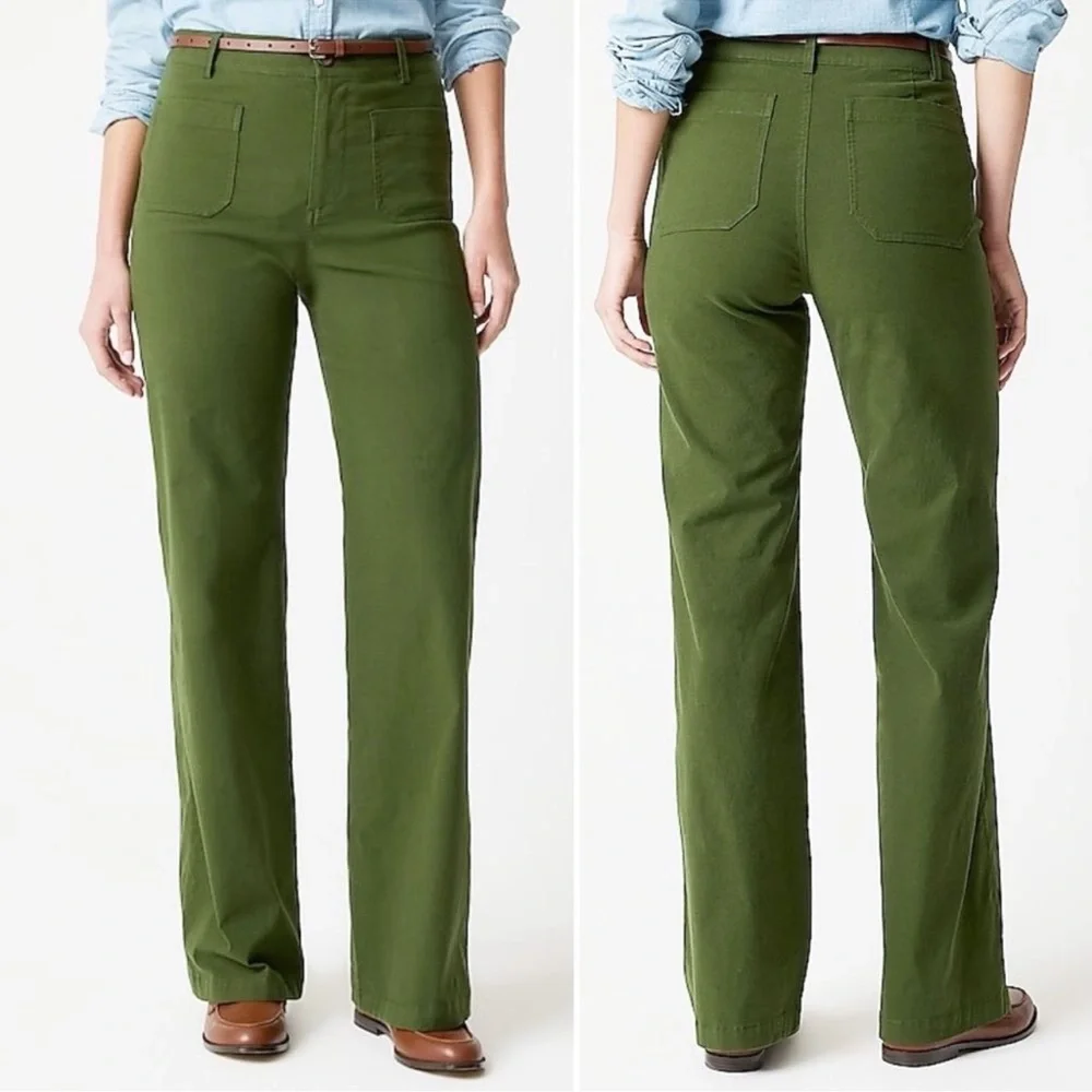 J. Crew Lizzie High Rise Patch Pocket Wide Leg Pants Pine Green NWT Plus Size 35